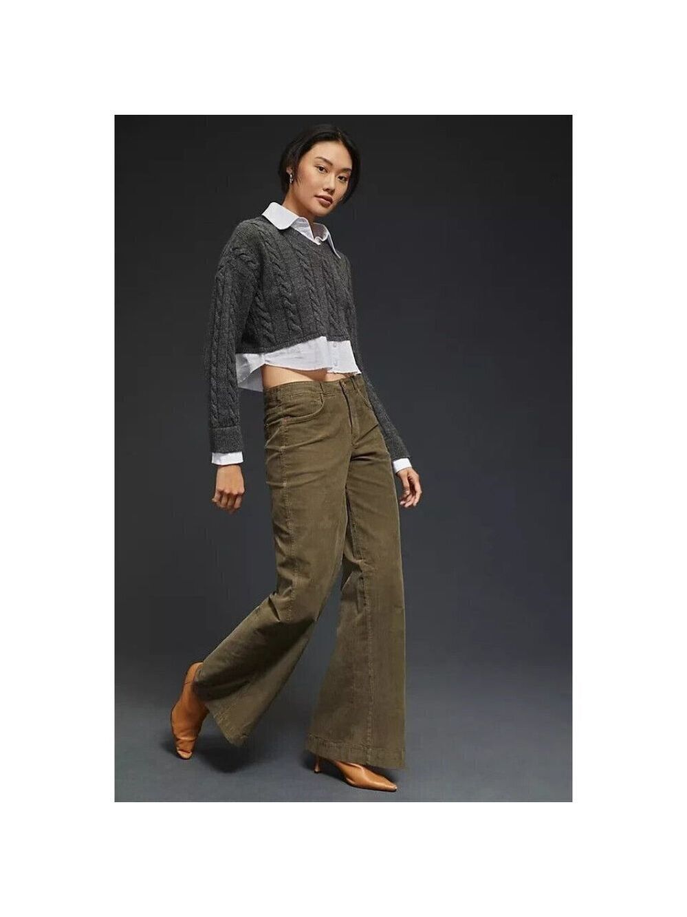 Anthropologie Pilcro The Gwen Wide-Leg Corduroy Pants Color Moss Size 25